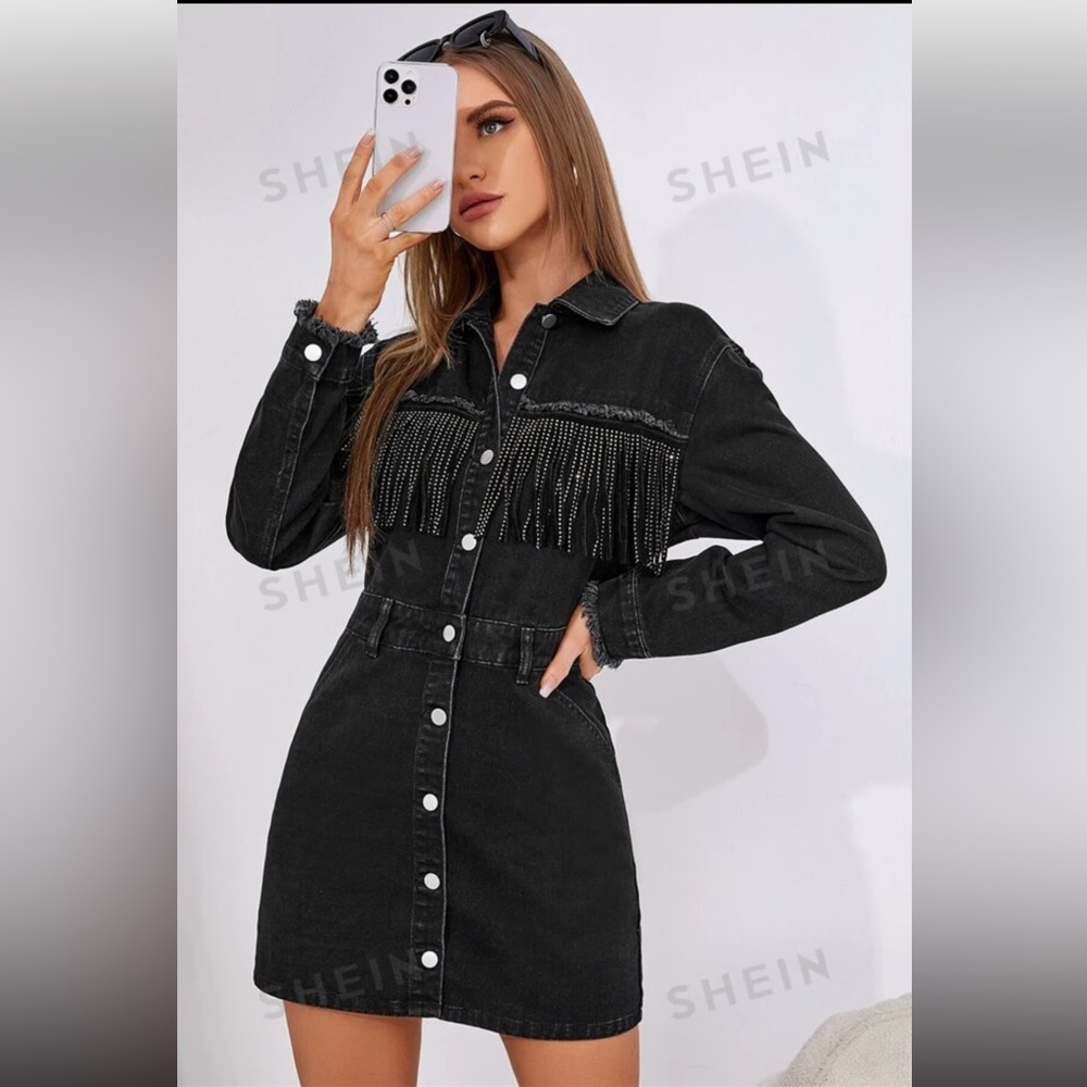 Button front denim dress